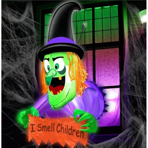 4 Ft Halloween Inflatables Decor Outdoor Witch Broke Out from Window Blow Up